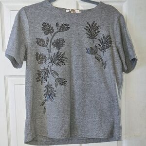 Gray T-Shirt with Black Beaded Design